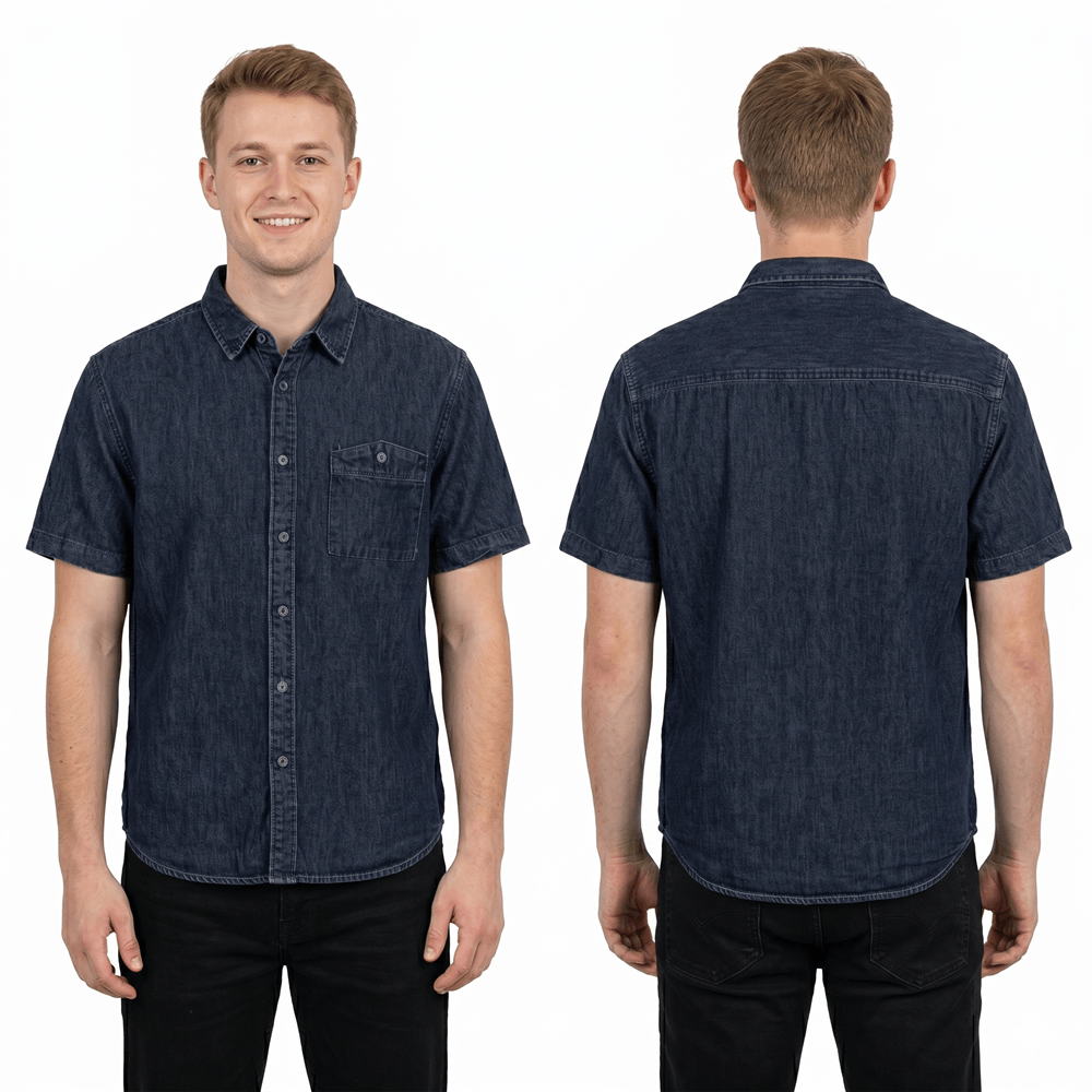 Camisa casual color navy diseño con textura de mangas cortas para hombre